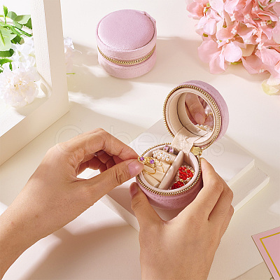 Portable Travel Round Velvet Jewelry Set Storage Zipper Boxes CON-TAC0001-11B-1