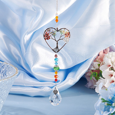 1Pc Wire Wrapped Alloy & Natural Mixed Stone Chips Tree of Life Hanging Suncatchers HJEW-TA0001-45A-1