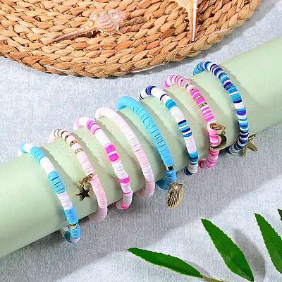Polymer Clay Stretch Bracelets Sets BJEW-SZ0001-54-1