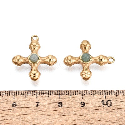 Natural Gray Aventurine & 304 Stainless Steel Cross Pendants STAS-H221-01G-01-1