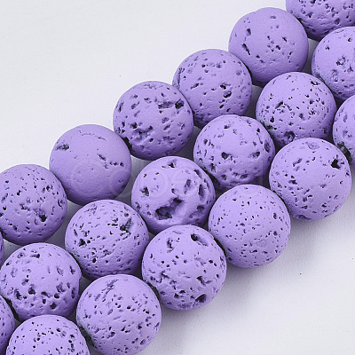 Spray Painted Natural Lava Rock Beads Strands G-N0324-C-06-1
