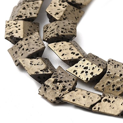 Electroplated Natural Lava Rock Beads Strands G-Q1009-C01-01-1