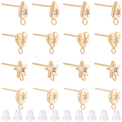 16Pcs Brass Micro Pave Clear Cubic Zirconia Stud Earring Findings MAK-BBC0001-19B-1
