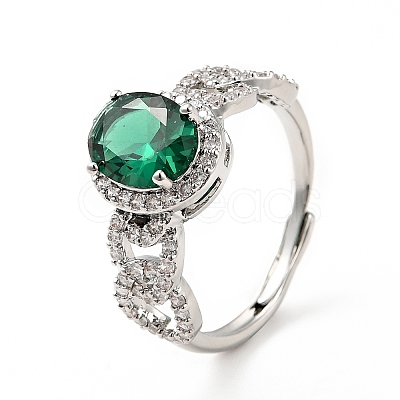 Green Cubic Zirconia Oval Adjustable Ring RJEW-I087-02P-1