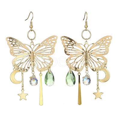 Butterfly & Moon & Star Brass Chandelier Earrings EJEW-TA00361-1