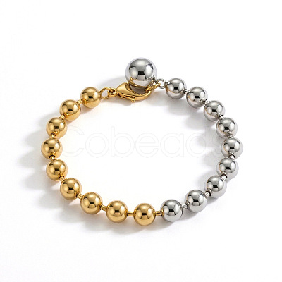 Duo Tone 304 Stainless Steel Ball Charm Round Beaded Bracelets for Women WGBF083-01-1