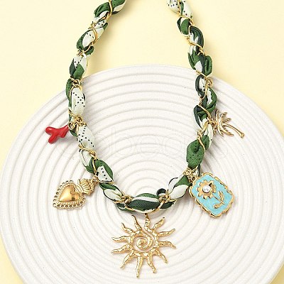 Sun Heart Flower 304 Stainless Steel Pendant Necklaces NJEW-D344-01G-1
