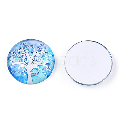 Half Round/Dome Tree Pattern Glass Flatback Cabochons for DIY Projects GGLA-Q037-25mm-M28-08-1