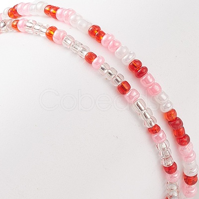 2Pcs 2 Style Word Do You Love Me Plastic Beaded Stretch Bracelets Set with Alloy Enamel Rose Charms BJEW-JB08700-1