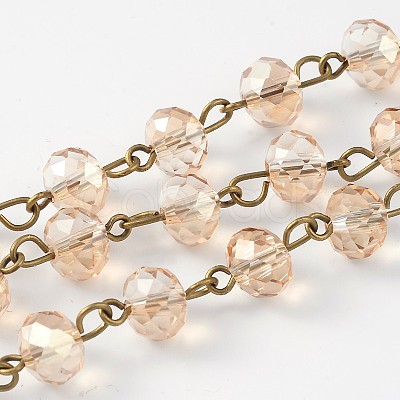 Handmade Electroplate Glass Faceted Rondelle Beads Chains for Necklaces Bracelets Making AJEW-JB00145-05-1