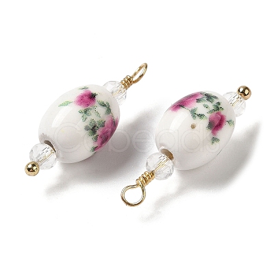 Handmade Floral Printed Porcelain Pendants KK-P242-19G-01-1
