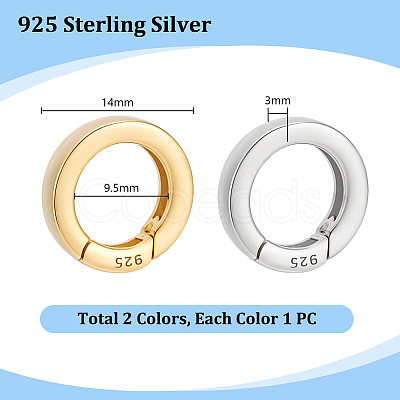 2Pcs 2 Colors 925 Sterling Silver Spring Gate Rings with 925 Stamp STER-PH0004-27A-1