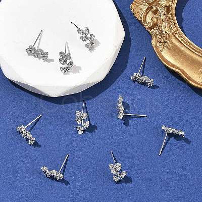 SHEGRACE Leafy Branch Brass Micro Clear Pave Cubic Zirconia Stud Earrings XGRQ4N998-717P-1