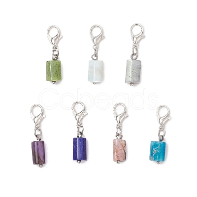 7Pcs Column Natural Rhodonite & Canadian Jade & Aquamarine & Amethyst & Apatite & Lapis Lazuli & Labradorite Pendant Decorations HJEW-JM03745-01-1
