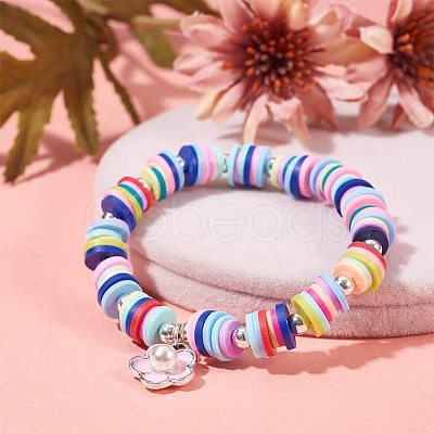 Flat Round Handmade Polymer Clay Beads CLAY-R067-6.0mm-37-1