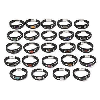 Natural Gemstone & Braided Microfiber Leather Multi-strand Bracelets for Women Men GG-CBAEA55-01-1