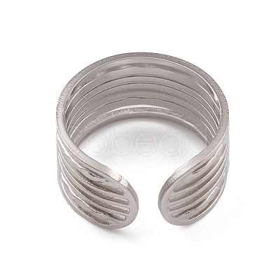 Non-Tarnish 304 Stainless Steel Multi Line Open Cuff Rings for Women RJEW-G285-10P-1