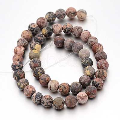 Frosted Round Natural Leopard Skin Jasper Bead Strands G-J338-07-8mm-1