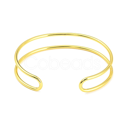 Rack Plating Brass Double Lines Cuff Bangles for Women BJEW-M304-01G-1