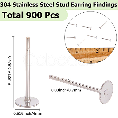 900Pcs 304 Stainless Steel Stud Earring Findings STAS-SC0010-28-1