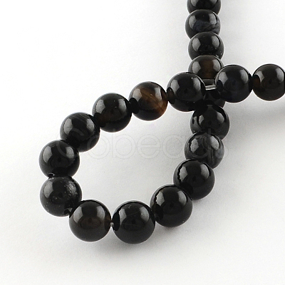 Dyed & Heated Natural Black Agate Round Bead Strands G-R342-4mm-01-1