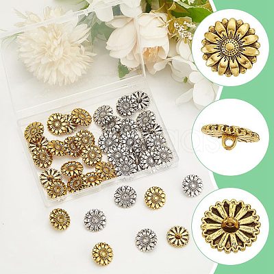 40Pcs 2 Colors 1-Hole Alloy Shank Buttons BUTT-AR0001-13-1