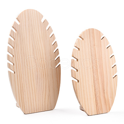 2 Sizes Wooden Oval Leaf Detachable Bracelet Display Stands BDIS-WH0003-22-1