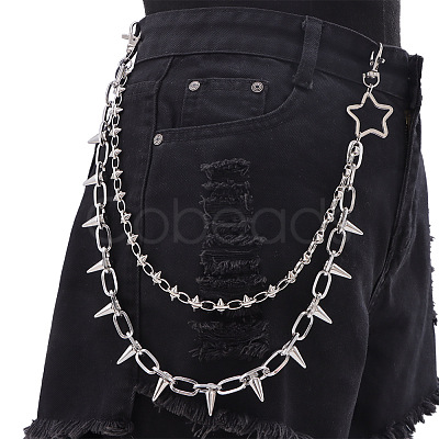 Punk Style Star Alloy with Aluminium Spiked Cone Double Layered Chain Belts for Pants FS-WGA3437-03-1