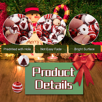 100Pcs 5 Style Christmas Themed Dyed Natural Wooden Beads WOOD-BT0001-07-1