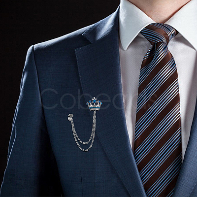 6Pcs 6 Colors Rhinestone Crown Hanging Chain Brooches JEWB-HY0001-30-1
