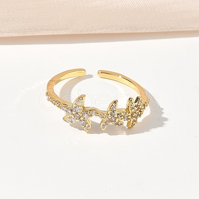 304 Stainless Steel Cubic Zirconia Cuff Open Rings for Women RJEW-Z122-02G-04-1