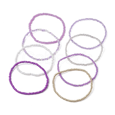 8Pcs 8 Color Glass Seed Beaded Stretch Bracelets Set for Women BJEW-JB09661-03-1