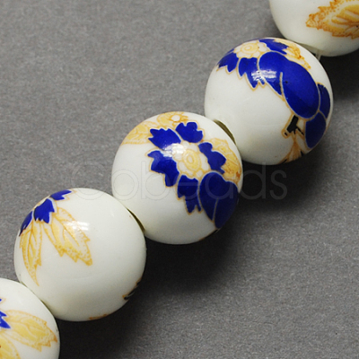 Floral Printed Porcelain Beads PORC-Q199-8mm-04-1