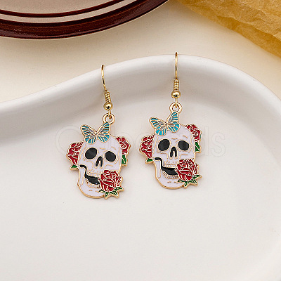 Skull with Butterfly Alloy Enamel Dangle Earrings FS-WGA34EB-03-1