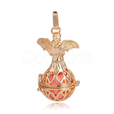 Golden Plated Brass Hollow Round Cage Pendants KK-J251-03G-1