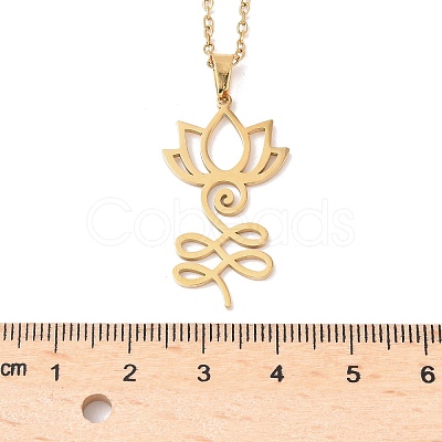 304 Stainless Steel Hollow Cut Yoga Om Lotus Flower Pendant Necklaces NJEW-Z073-02G-02-1