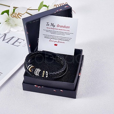 Word Love You Forever Leather Braided Triple Layer Multi-strand Bracelet JB751A-1