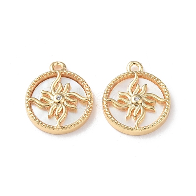 Brass Micro Pave Clear Cubic Zirconia Flat Round Charms KK-I702-30G-1