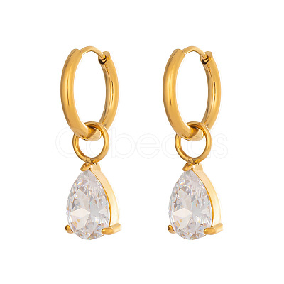 304 Stainless Steel Pave Cubic Zirconia Hoop Dangle Earrings for Women EU1593-1-1