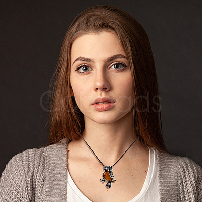 Alloy Owl Pendant Necklace & Beaded Stretch Bracelets SJEW-FI0001-06-1