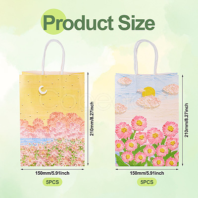 10Pcs 2 Colors Paper Flower Pattern Printed Carry Storage Tote Bags ABAG-TA0001-49A-1