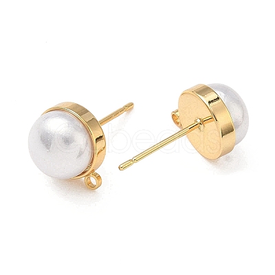 SHEGRACE Brass ABS Imitation Pearl Half Round Stud Earring Findings XGR0100G-119G-1