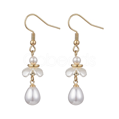 Shell Pearl Bead Teardrop Dangle Earrings EJEW-JE06646-1
