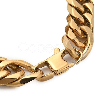 Ion Plating(IP) 304 Stainless Steel Cuban Link Chain Bracelets for Men BJEW-B093-03G-1