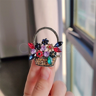 Flower Basket Antique Golden Alloy Rhinestone Brooches PW-WG6DF7D-01-1
