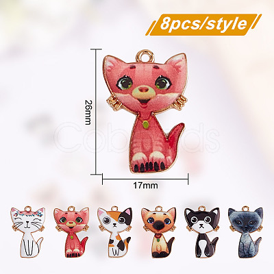 48Pcs 6 Styles Alloy Enamel Pendants ENAM-DR0001-04-1
