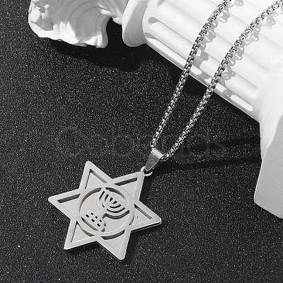 Hanukkah 201 Stainless Steel Star of David Pendant Necklaces NJEW-Z058-02P-1