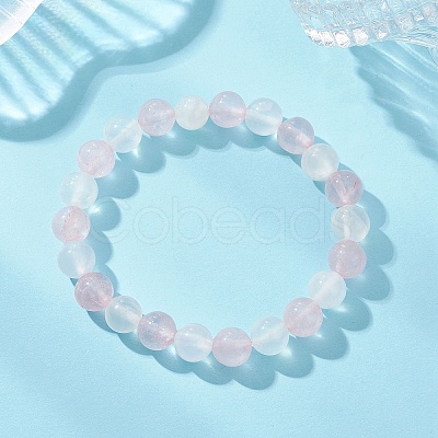 Natural Rose Quartz & Selenite Beaded Stretch Bracelets for Women BJEW-JB13140-1