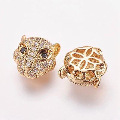 Brass Micro Pave Cubic Zirconia Leopard Beads ZIRC-L007-41G-1