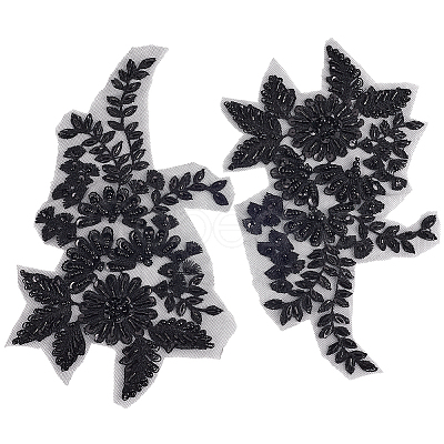 1Pair Polyester Paillette Embroidered Cloth Sew on Patches PATC-CY0001-02-1